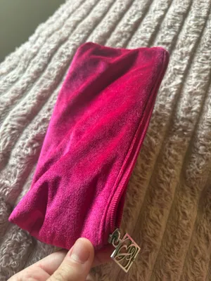 Fuchsia Velvet Zipper Pouch Pink thumbnail 2