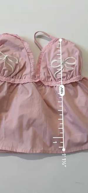 Croquette Light Pink Babydoll Cami Tank Top with Eyelet Trim and Bows thumbnail 6