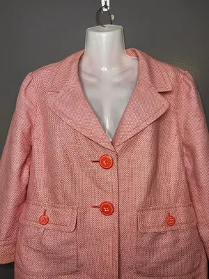 Halogen Blazer Womens XL Pink Linen Blend Tweed 3/4 Sleeve Button Jacket Pockets thumbnail 1