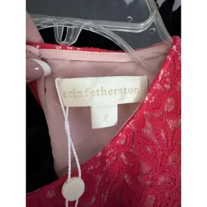 NWT Erin Fetherston Dress Cocktail Wedding Date‎ Lace Double Lined Red Size 2 thumbnail 2