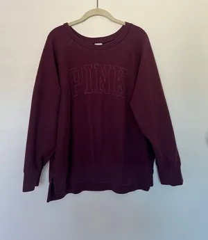 EUC PINK Embroidered Pullover Sweatshirt - Deep Wine sz L thumbnail 1