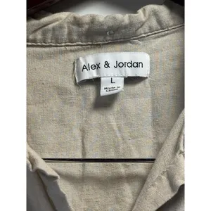 Alex & Jordan Womens‎ Linen Blend Short Sleeve Button Up Shirt Beige Oatmeal L thumbnail 5
