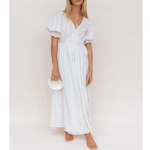 Daughters of India Uma Textured Cotton Wrap Maxi Dress White Size XL thumbnail 5