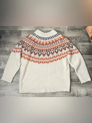 Aerie Pullover Knit Sweater Women's Cream Fair Isle Long Sleeve Sz S/P thumbnail 10