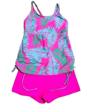 NWT SHEIN Lushore Summer Beach Tropical Print Drawstring Side Tankini Size Small thumbnail 1