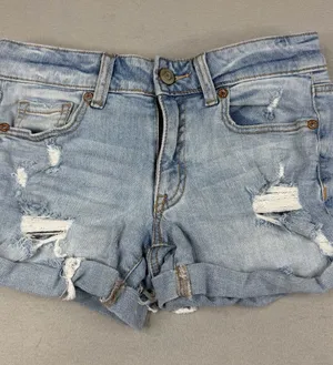 AERO Aeropostale Low Rise Midi Distressed Denim Shorts Light Wash Y2K Size 2 thumbnail 1