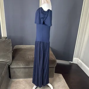 Women’s Navy Off-Shoulder Maxi Dress Pleated Skirt Size L thumbnail 7