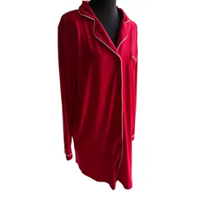 Red Button Front Nightgown Women's Medium Soft Pajama Sleep Shirt Pockets thumbnail 3