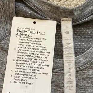 Lululemon Swiftly Tech Short Sleeve 2.0 Crew Shirt Size 6 Slate White EUC thumbnail 2