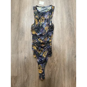 Free People Black Gold Flowered Sheer Stretch Sleeveless‎ Bodysuit Ladies S NWT thumbnail 2