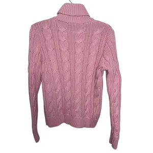 Y2K Lauren Ralph Lauren Pink Chunky Cable Knit Turtleneck Sweater M/L Preppy thumbnail 2