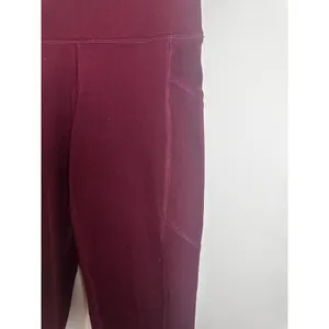 Yogalicious High Waisted Cropped Leggings Burgundy Maroon‎ Side Pockets XS thumbnail 2
