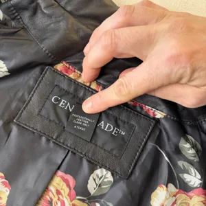 Centigrade Leather Coat women‎ L Black Floral Lining Mid Length Jacket vintage thumbnail 7