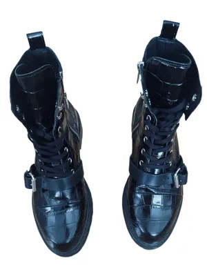 AllSaints Donita Croco Leather Combat Boots thumbnail 6