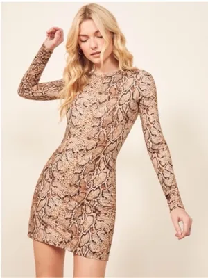 Reformation Smith Mamba Bodycon Snake Skin Animal Print Brown Mini Dress M thumbnail 1