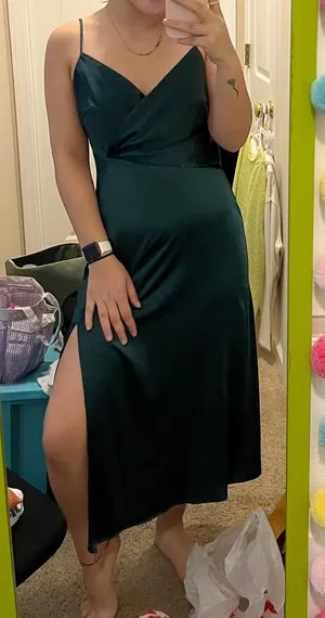 Green Satin Midi Dress thumbnail 1