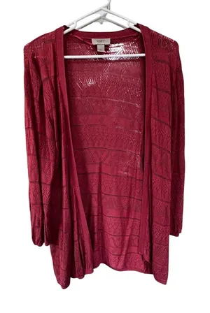 LOFT Women's Deep Red Open-Front Cardigan thumbnail 1
