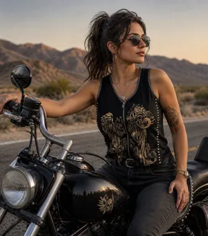Black Rhinestone Vance Biker Wear Grunge Biker Tank Top-Zip Up-LARGE thumbnail 1