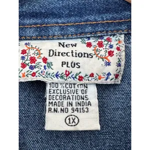 New Directions Vintage 90s Embroidered Denim Jacket Boho Floral 1X thumbnail 4