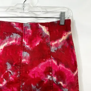 Free People Size 8 Mini Skirt‎ Denim Red Tie Dye Modern Femme Flamingo Flame 335 thumbnail 4