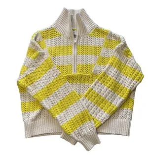 A new day yellow and white crochet pattern sweater size medium thumbnail 1