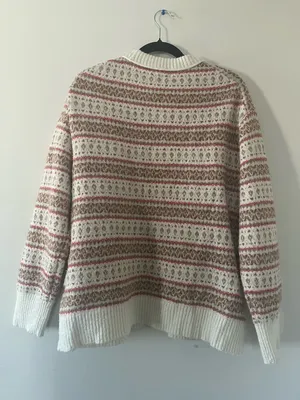 American Eagle Fair Isle Knit Sweater Medium Brown White Cozy Winter Cabin thumbnail 6