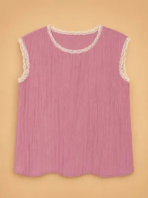 Pretty Dusty Rose top with crochet trim thumbnail 3