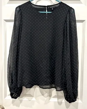 Who What Wear Womens Black Polka Dot Chiffon Balloon Sleeve Blouse‎ M Coquette thumbnail 1