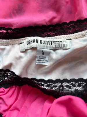 Urban Outfitters Hot Pink Slip Dress with Black Lace Trim Sz Large 90s Y2K Mesh thumbnail 10