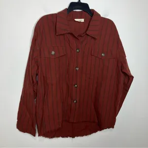 Promesa 100% cotton casual button down shirt raw hem rust women’s‎ size medium thumbnail 1