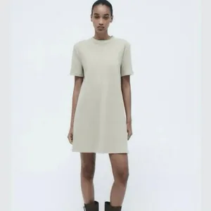 Zara Shirt Dress Womens S Gray Knit Mini Cotton Minimalist Clean Girl Normcore thumbnail 3