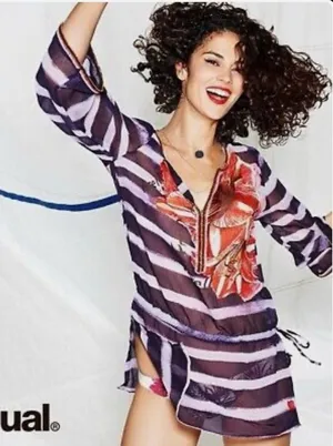 Desigual Estrella swimsuit coverup tunic beaded purple M/L thumbnail 1