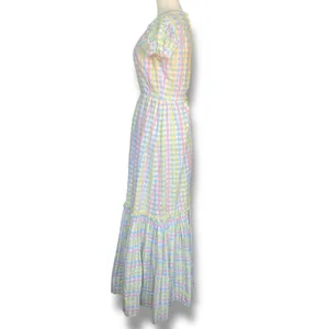 Vintage 70s Pastel Gingham Smocked Maxi Dress‎ Puff Sleeve Cottagecore Romantic thumbnail 5
