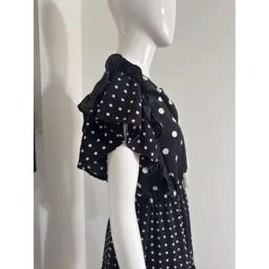 Zara Polka Dot Mini Dress Black White Ruffle Sleeve V-Neck Boho Summer Tassel XS thumbnail 5