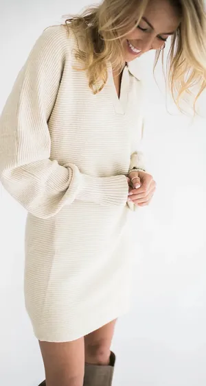 These three boutique fall cream sweater dress thumbnail 2