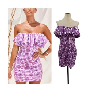 Oh Polly Show Me‎ Off Off Shoulder Ruffle Satin Mini Dress Lilac Floral US 8 NWT thumbnail 2