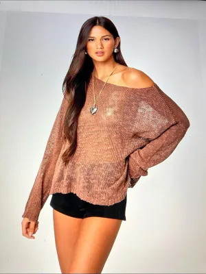 Edikted brown oversized boat neck sweater thumbnail 1