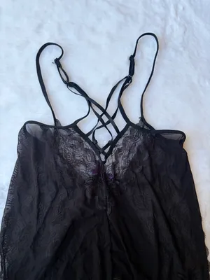 Y2K Black Lace Bow Slip Dress Sheer Mesh Babydoll Lingerie Nightgown thumbnail 3