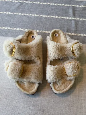New Birkenstock Arizona Big Buckle Shearling Sandal Teddy Eggshell Size 41 US 10 thumbnail 5