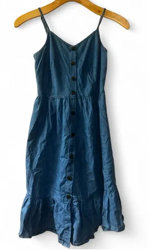 Japna Indigo Blue Button-Front Spaghetti Strap Midi Dress thumbnail 1