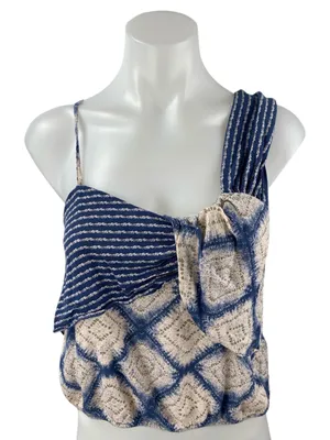 Free People Call On Me Blue Stripe Argyle Sleeveless Tank Blouse Crop Top Size S thumbnail 1