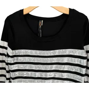Renee C Sequin Sweater Dress Womens M‎ White Black Stripe Silver Party Holiday thumbnail 3