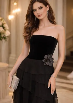 Xscape Joanna Chen Velvet Chiffon Strapless Dress 12 Prom Glam Goth Drop Waist thumbnail 1