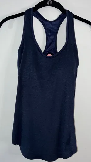 Athleta Hullabraloo Tank‎ Support Top Racerback Shelf Bra Athletic Navy Blue-32D thumbnail 1