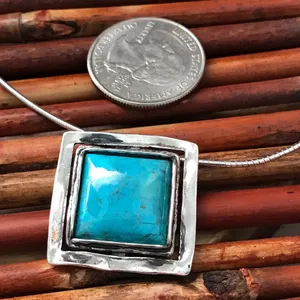 Silpada Sterling Silver Necklace Turquoise Square Pendant Slider thumbnail 9