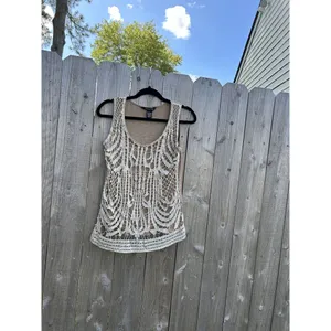 89th & Madison Lace Tank Metallic Thread Layer Crochet Sz Large Tank‎ Gold Fairy thumbnail 4