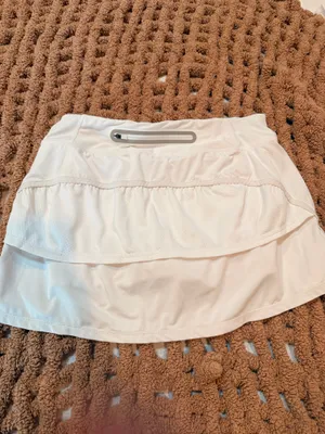 Athleta White Running Skort Medium Built In Shorts Zip Pocket thumbnail 2