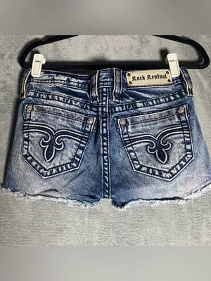 Rock Revival Distressed Dark Blue Denim Shorts with Frayed Hem size 28 Jodie thumbnail 6