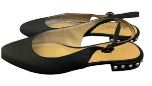 J.Crew Women's Black Embellished Pearl Heel‎ Slingback Flat Shoes Sz 8 BU506 thumbnail 1