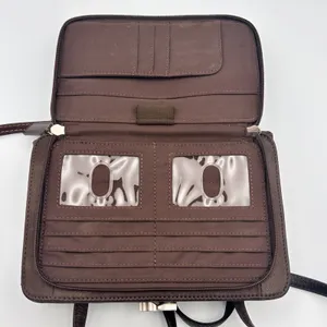 Vintage‎ Fossil Brown Leather Crossbody Organizer Wallet Bag Kiss Lock Y2K thumbnail 5